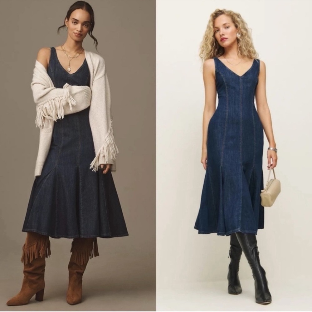 Reformation Serafina Denim Midi Dress NWT - Picture 4 of 11